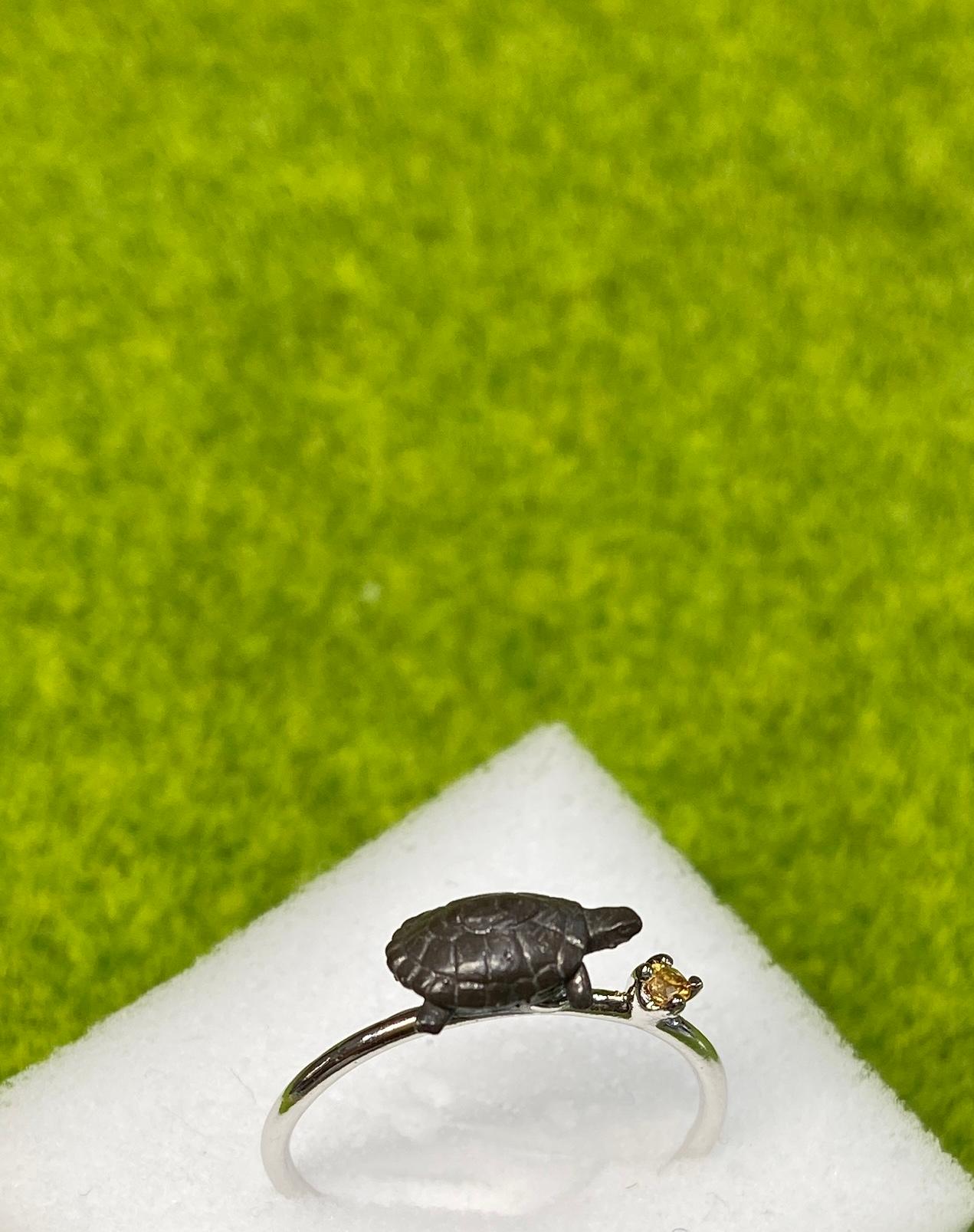 イシガメとイエローサファイアのリング　　＃11